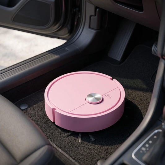 HorseVac One pink robot vacuum on a car floor mat