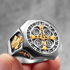 Anillo de San Benito — diseño Octagonal Plata y Oro