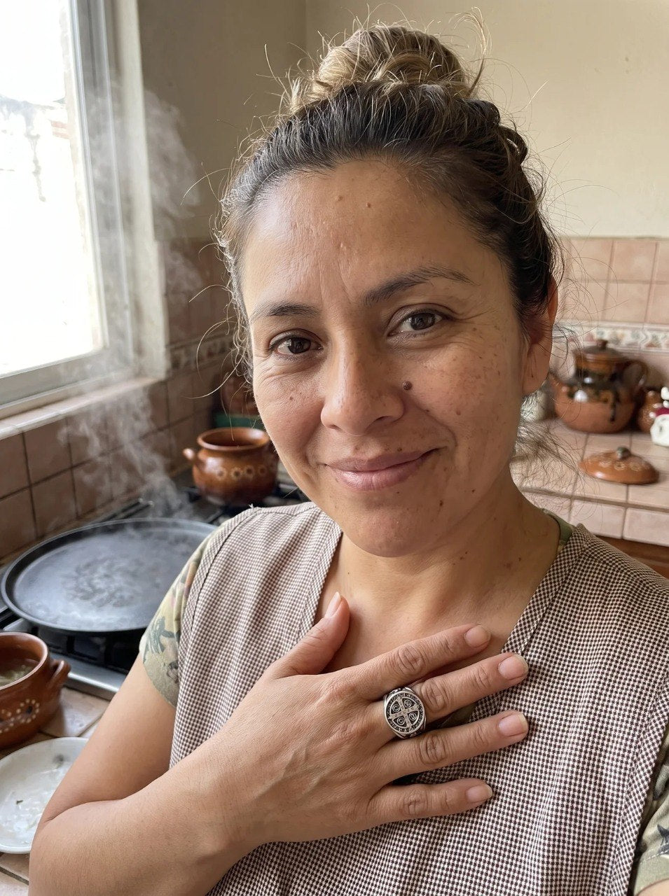 Cliente feliz con su Anillo de San Benito — Amparo Sagrado